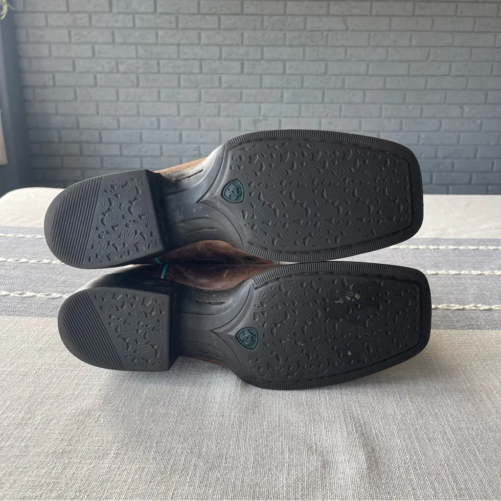 Ariat Round Up Ryder Western Boot Sassy Brown Pink Blue Size 10 - Image 9