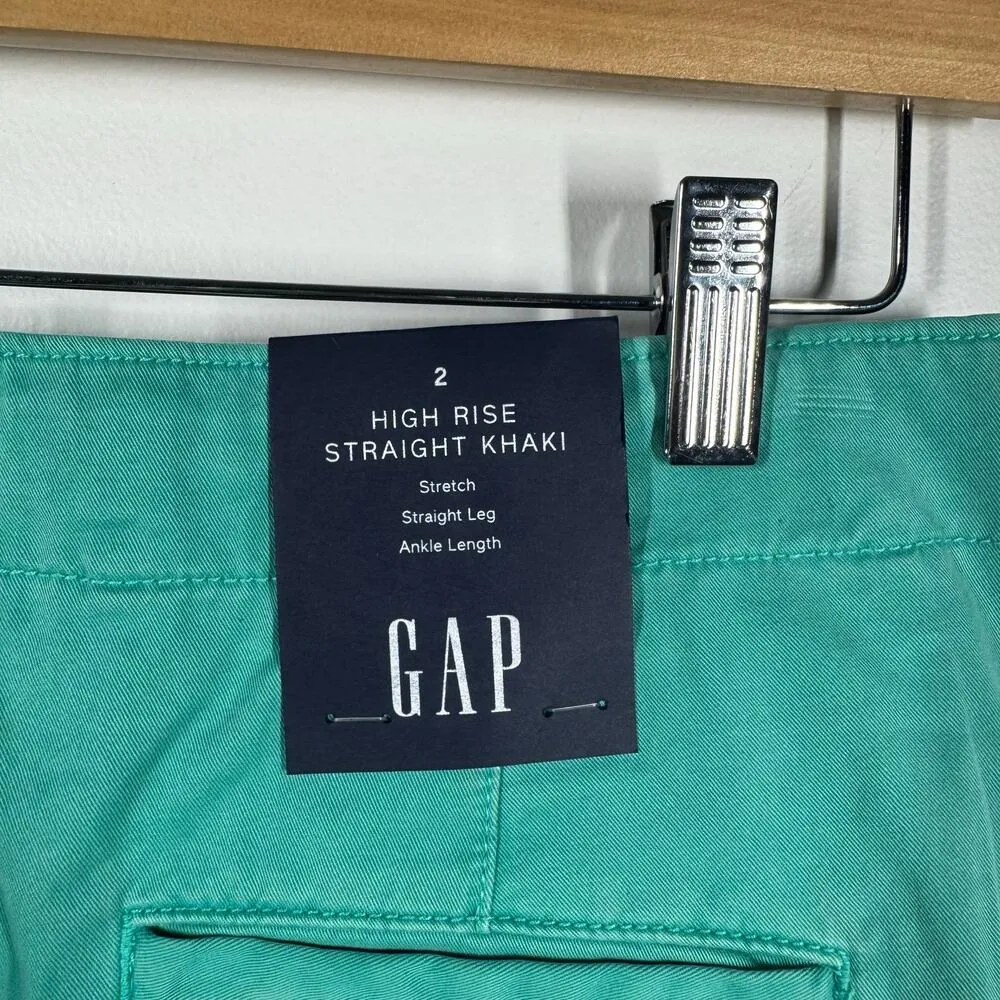 GAP Pants Women 2 NWT Blue Green High Rise Straight Khaki Chino Trouser Preppy - Image 5