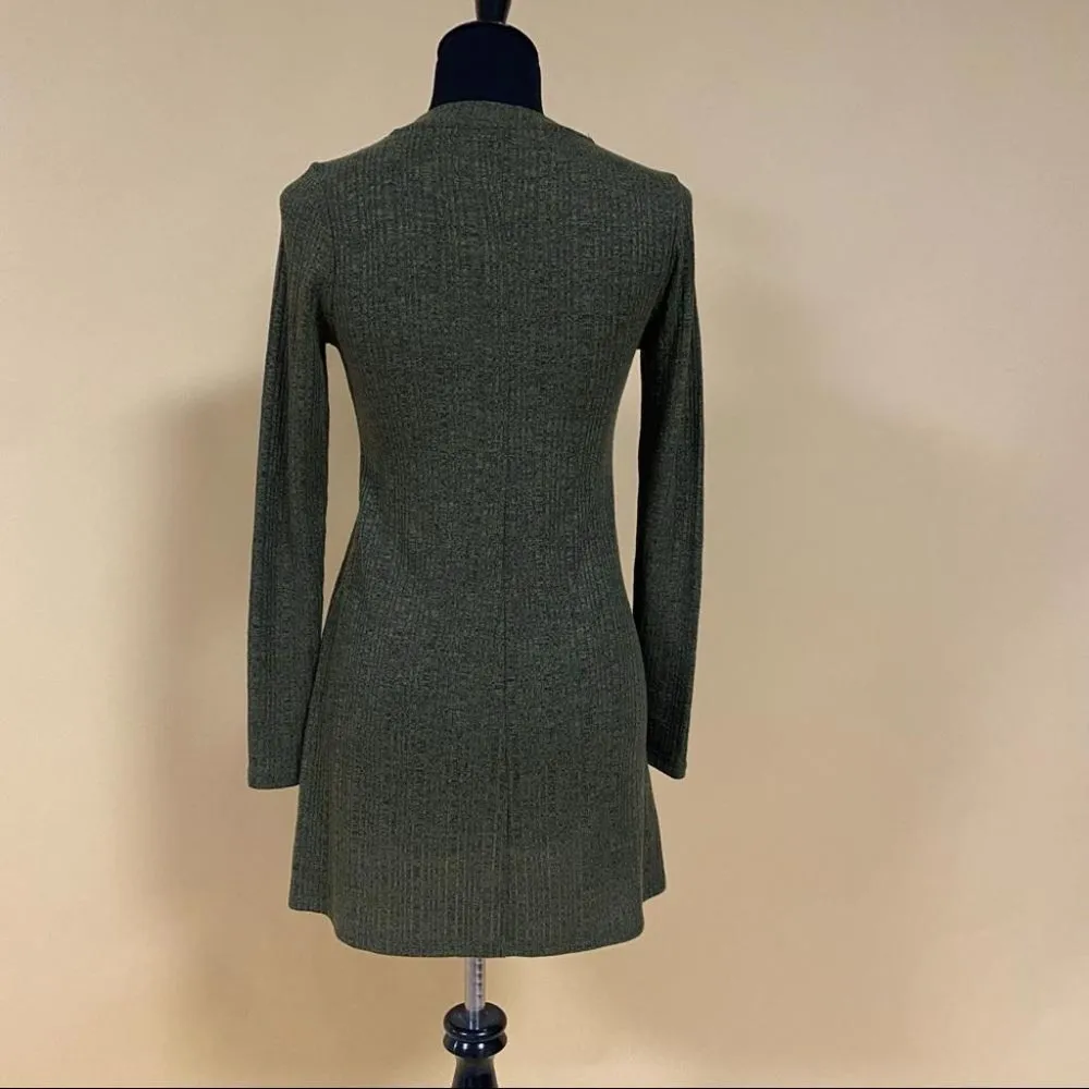 Topshop Olive Green Ribbed Tunic Long Sleeve Round Collar Casual Dress Size US 4 - Image 5