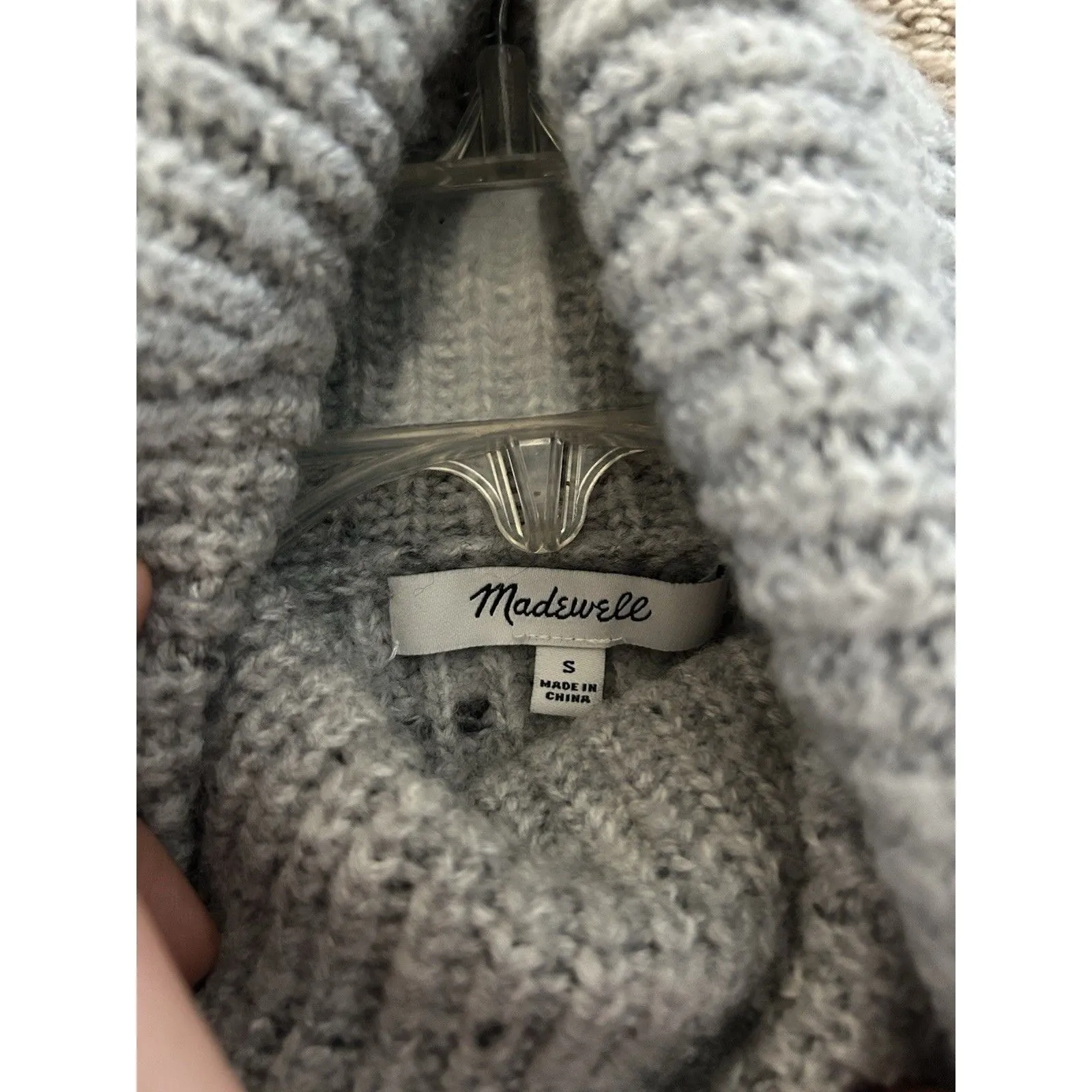 Madewell Gray Soft Thick Cowl Neck Cable Knit Sweater Ribbed Wool Blend Sz Small - Image 8