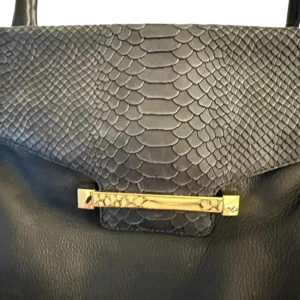 Vince Camito Julia Satchel Nude/Black Snakeskin Leather - Image 6