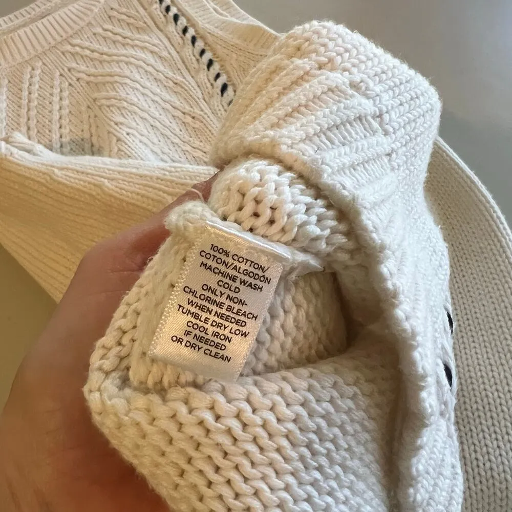 LOFT White Chunky Cotton Knit Woven Stitch Pullover Sweater Vest - M - Image 7