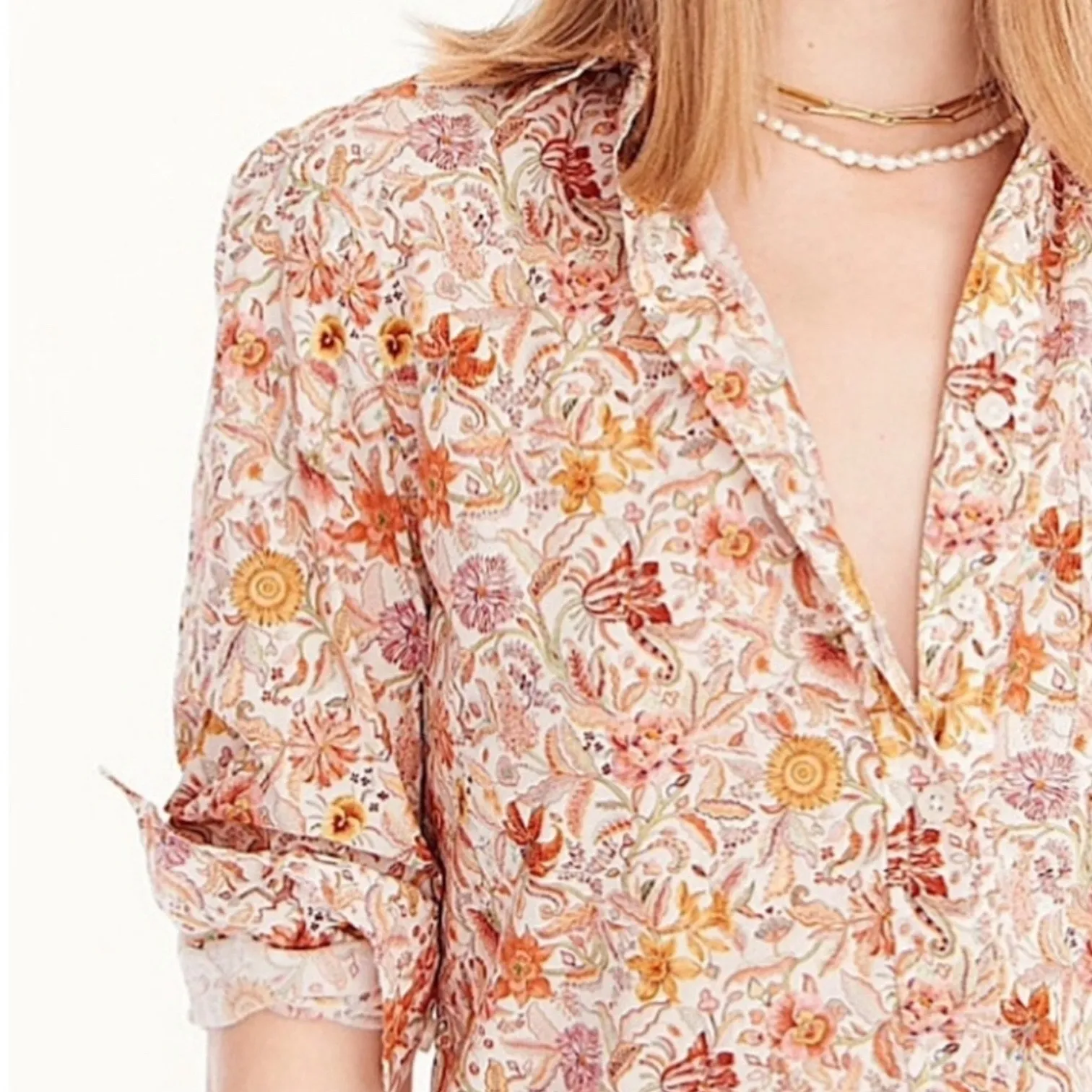 J.Crew Liberty of London Ditsy Floral Popover Top 6 Cottage Fall Orange Cream - Image 3