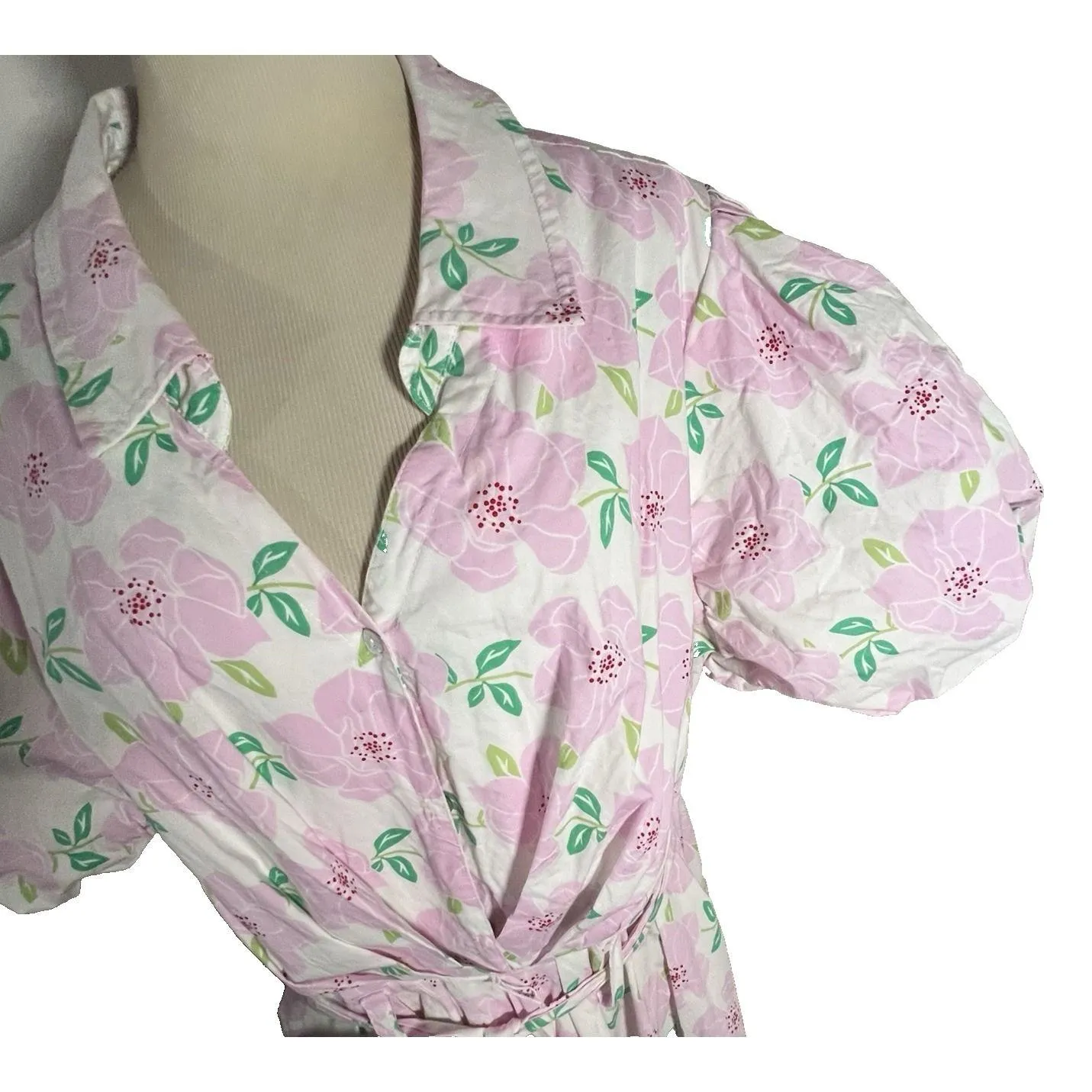 Draper James RSVP XXL Pink Floral Puff Sleeve Belted Shirt Dress  Pockets Cotton - Image 2