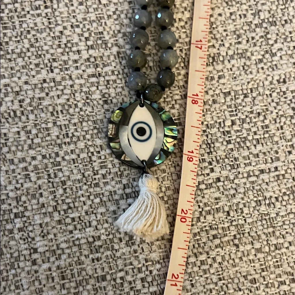 Evil Eye Beaded Pendant with Tassel Black - Image 6