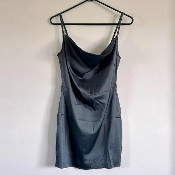 NWT ASOS Parisian Petite satin cami strap mini dress w/ cowl neck in steel blue - Image 2