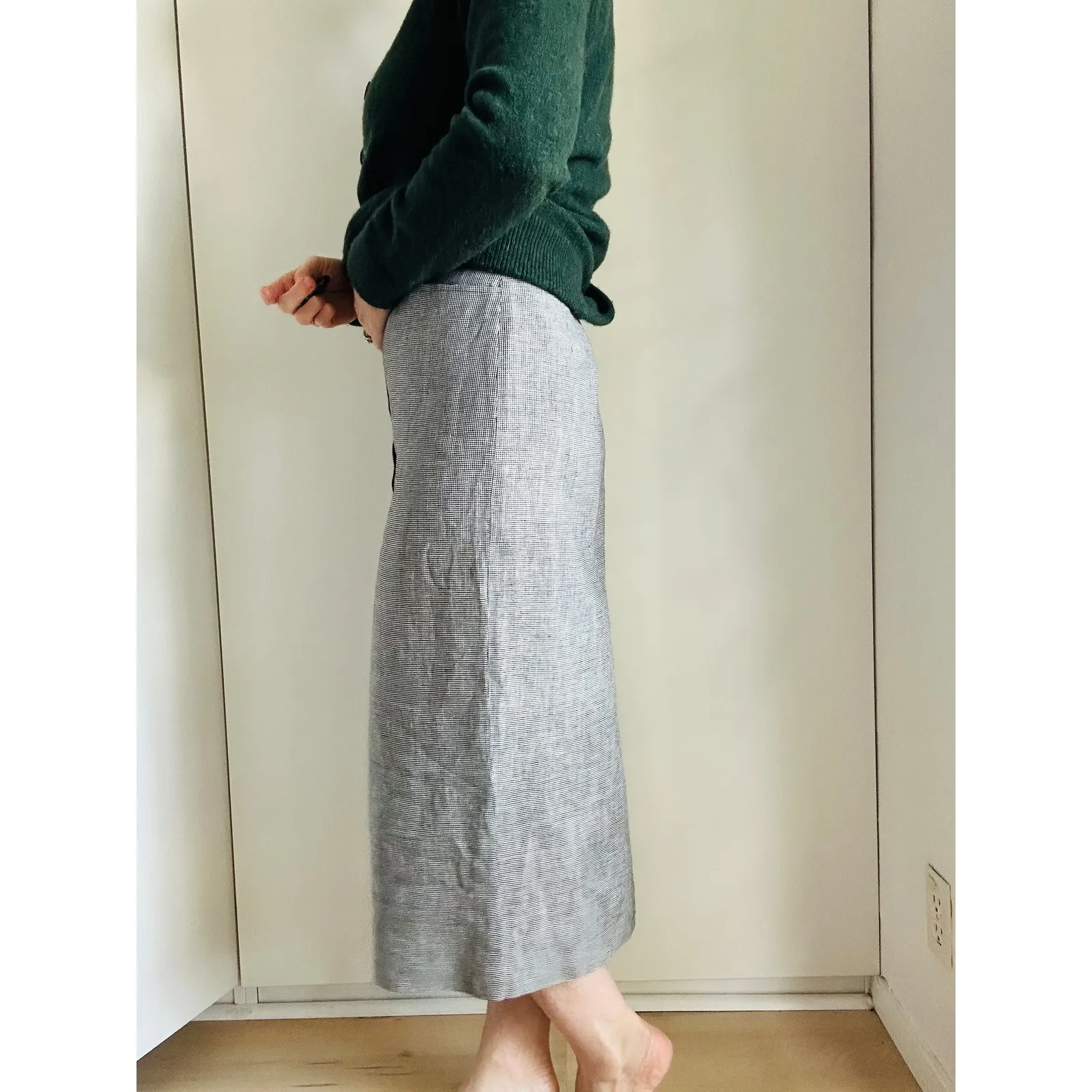 Vintage 90s Talbots Pencil Skirt Linen Houndstooth Classic Midi Prep Heritage - Image 6