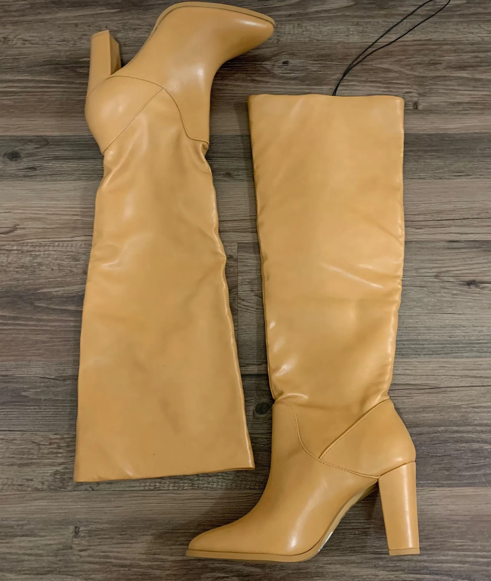 Tan Vegan Leather Heeled Stovepipe Boots - Image 3