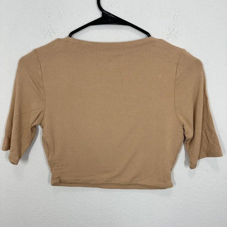 Naked Wardrobe Almond Nude 1/2 Sleeve Crop Top Tan M NWT Compression - Image 9