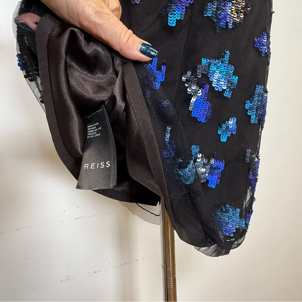 REISS Peacock Sequin Embellished Cocktail Dress Sheer Mesh Back Women’s Size 4 - Image 12