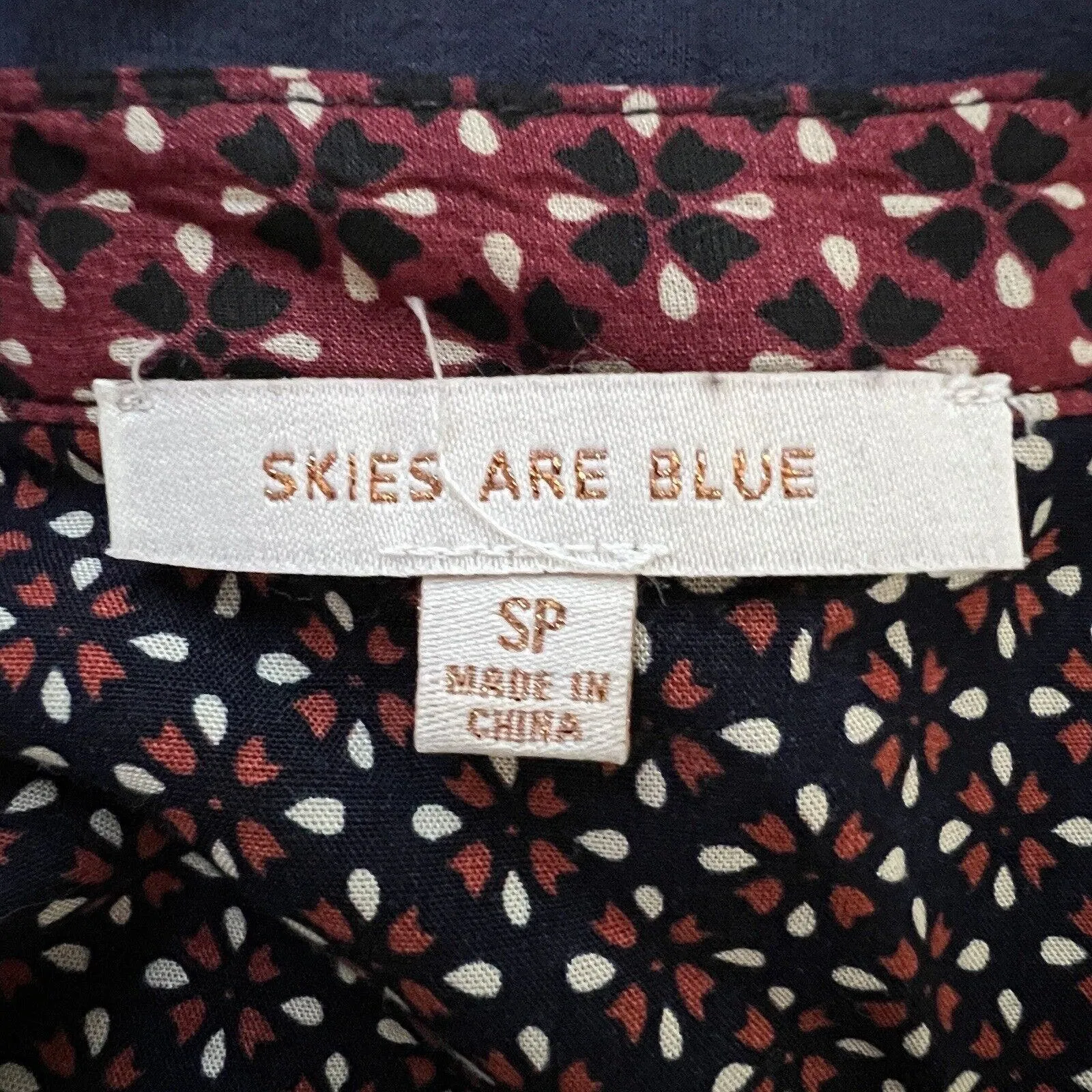 Skies are Blue Blouse Womens Small Petite Black‎ Red Floral Mix Pattern Bohemian - Image 7