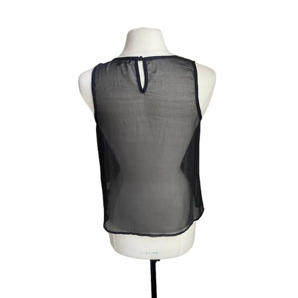 MATTY M Tank Womens Sz Medium Black Sheer Beaded Glam Glamrock Moto Chic - Image 5