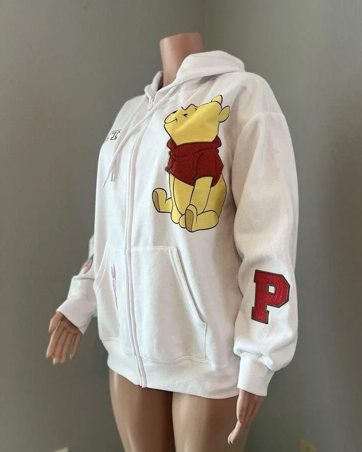 DISNEY Winnie The Pooh Women's Full Zip Sweatshirt Hoodie XL White NWT  #33 - Image 10