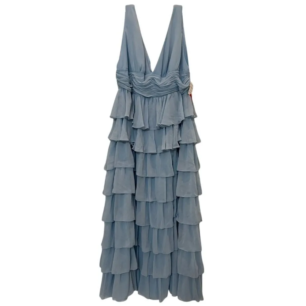 Mac Duggal 68119 Blue Ruffle Tiered Sleeveless V-Neck Gown Size 20W NWT - Image 4