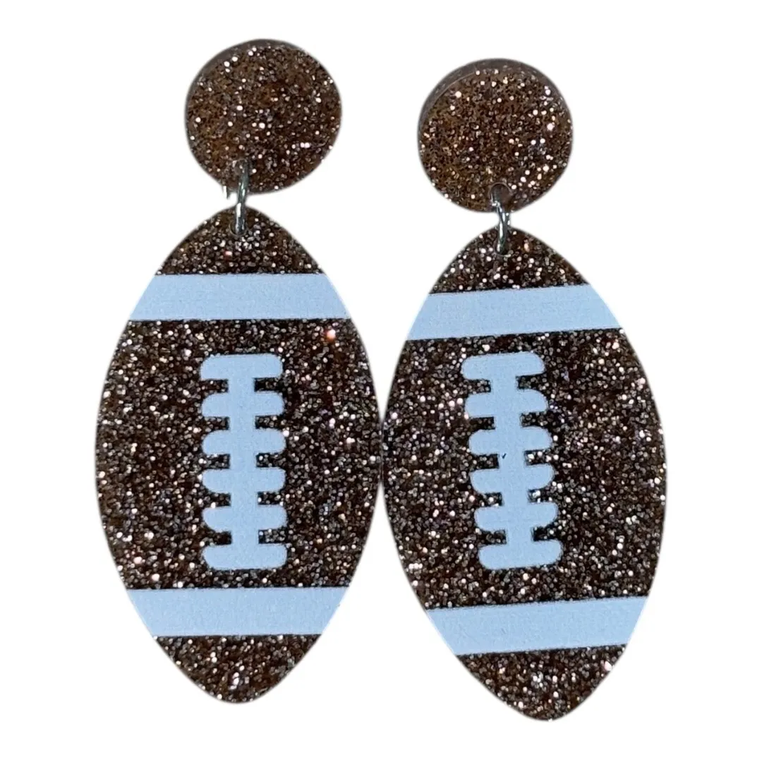 Football Earrings Glitter Dangle Drop Earrings Game Day Jewelry New‎ Brown - Image 2