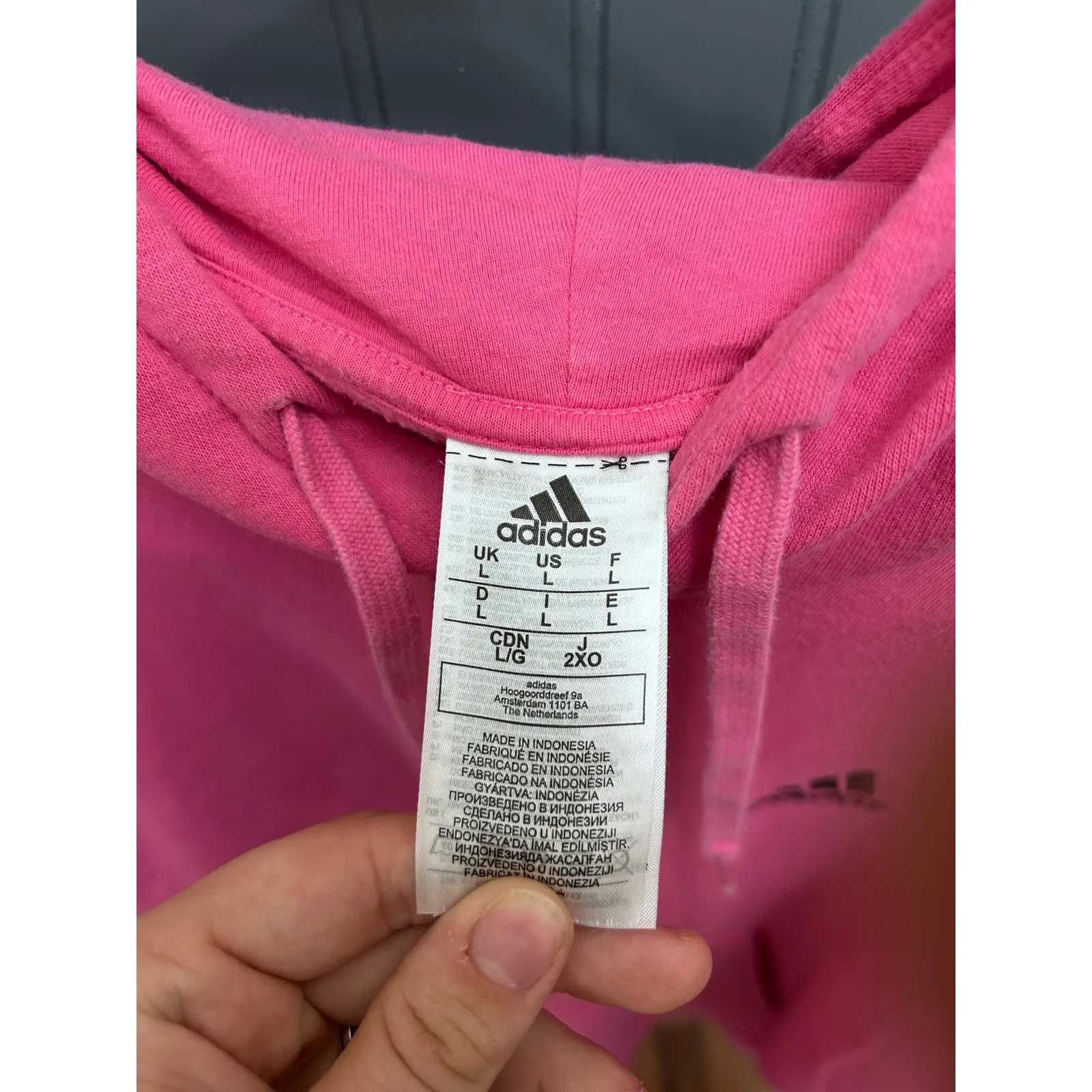Adidas Pink Hoodie Womens L/G Pullover‎ Sweatshirt Embroidered Logo Activewear - Image 2