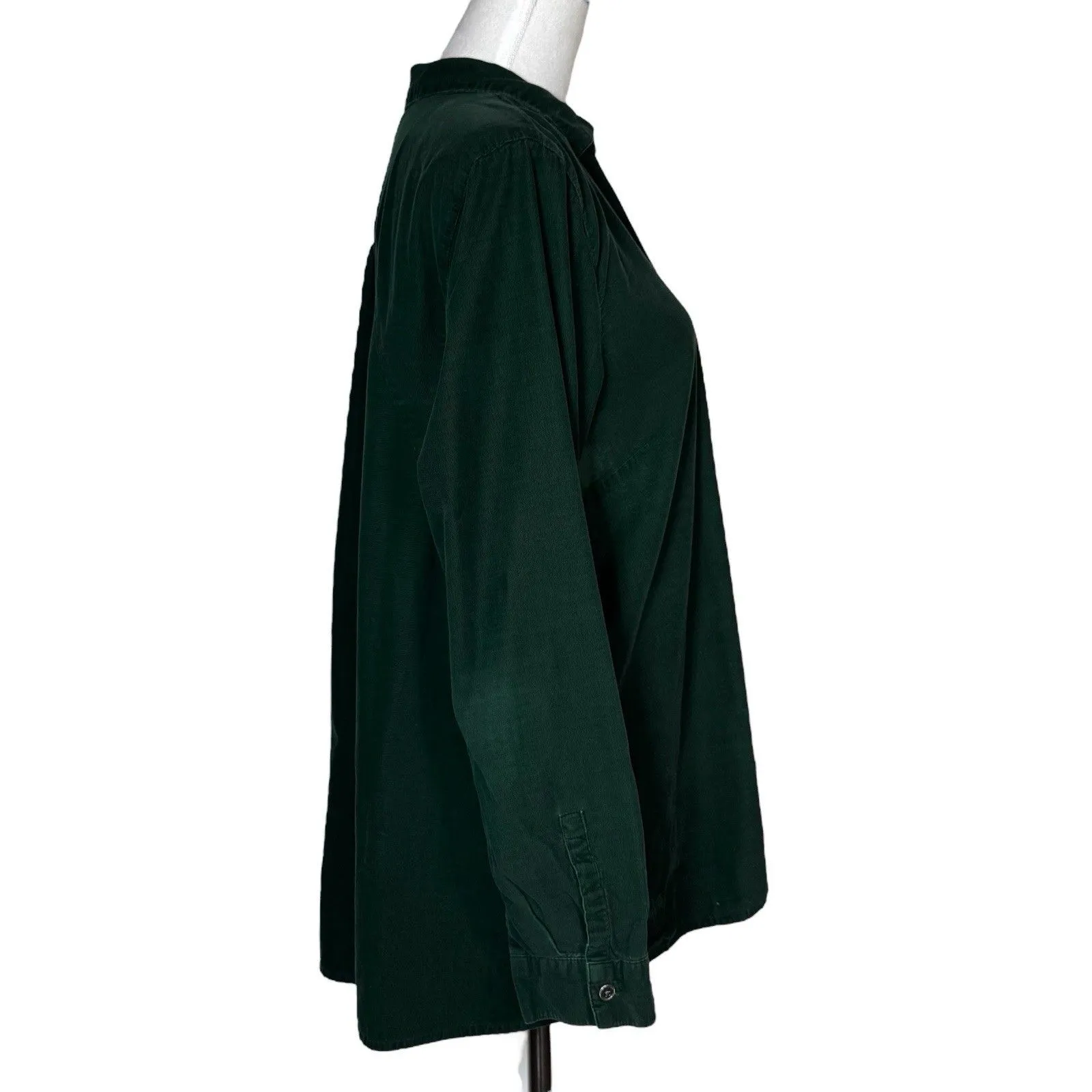 J.Jill Corduroy Tunic Top Size L Emerald Green Collared Relaxed Fit Long Sleeve Size L - Image 3
