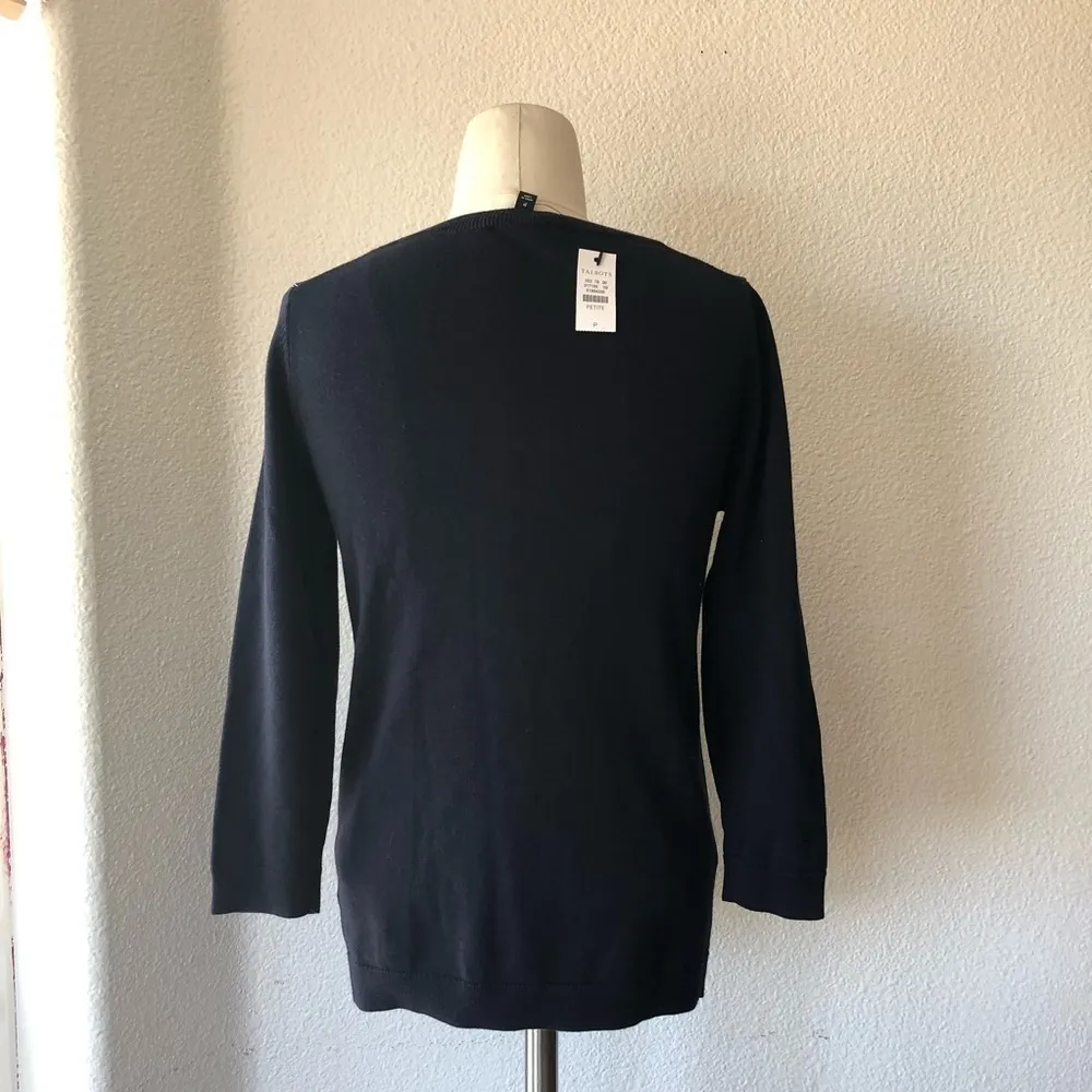 Talbots navy blue lama novelty sweater petite - Image 3