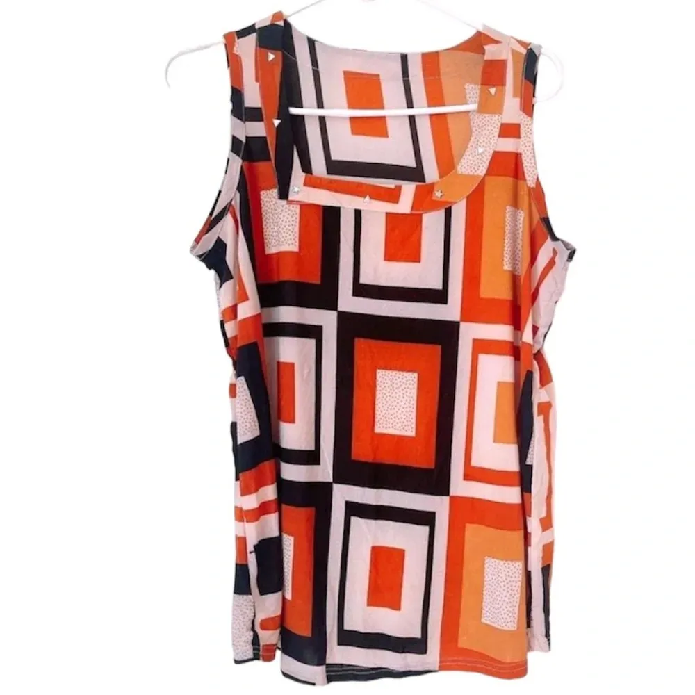 Pajama Set Sleeveless Tank Top & Palazzo Pants Set XL Geometric Mod Retro Comfy - Image 2