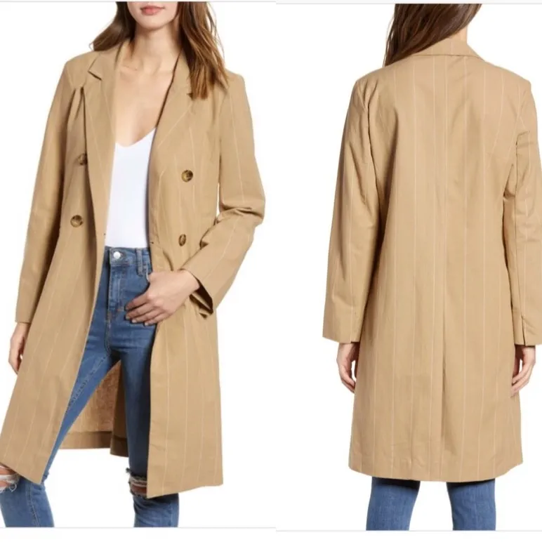 NWT Prima X Nordstrom Double Breasted Jacket Trench Coat Large Tan - Image 2
