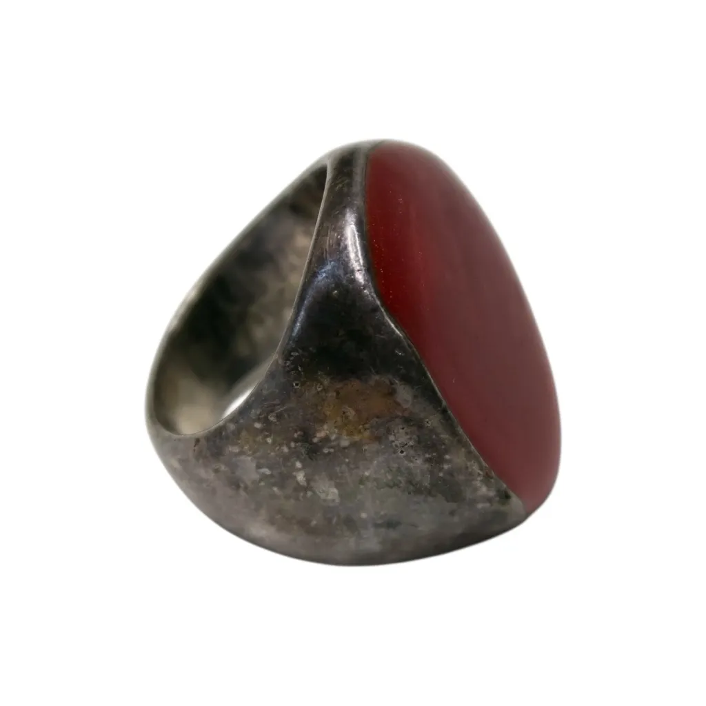Vintage Silver Red Signet Ring - Image 5