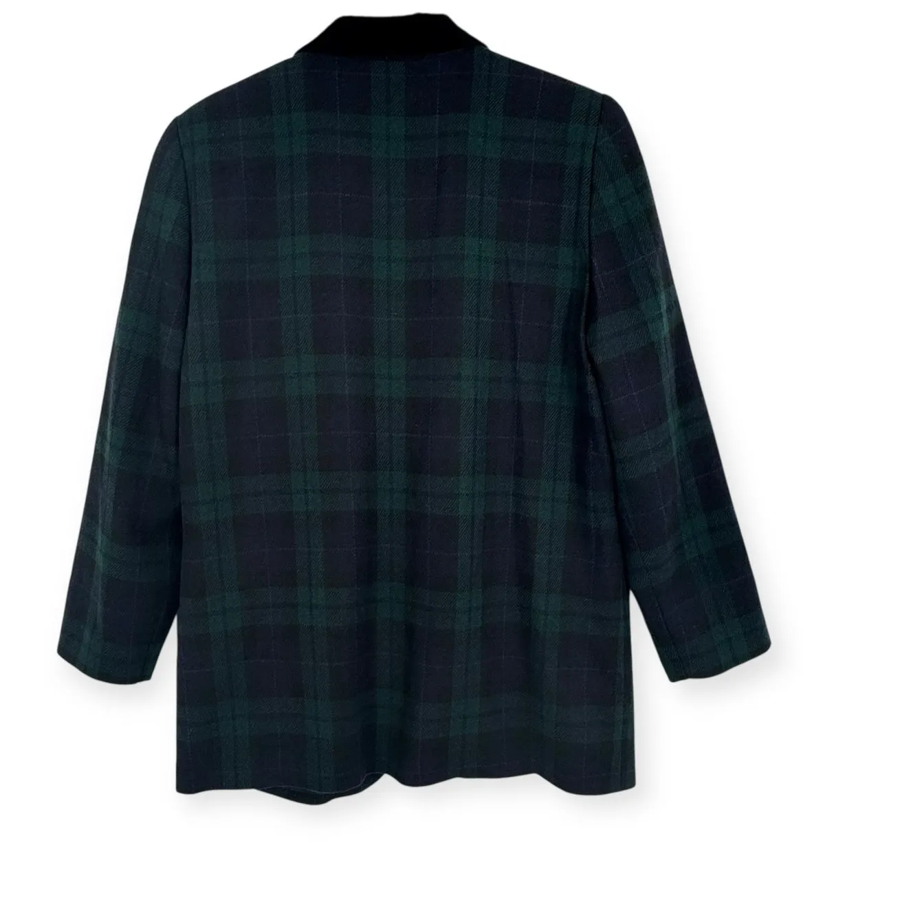 Vintage Sag Harbor blazer women's 12 wool blend tartan plaid velvet green black - Image 4