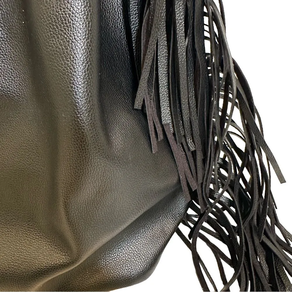 Victoria's Secret Limited Edition Black Faux Leather Boho‎ Fringe Backpack NWOT - Image 7