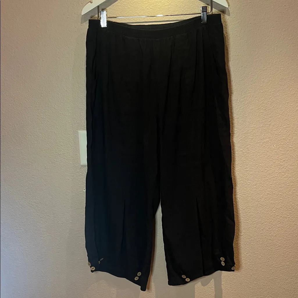 Soft Surroundings Women’s Wide Leg Cropped Linen Rayon Pants Black Large - Image 2