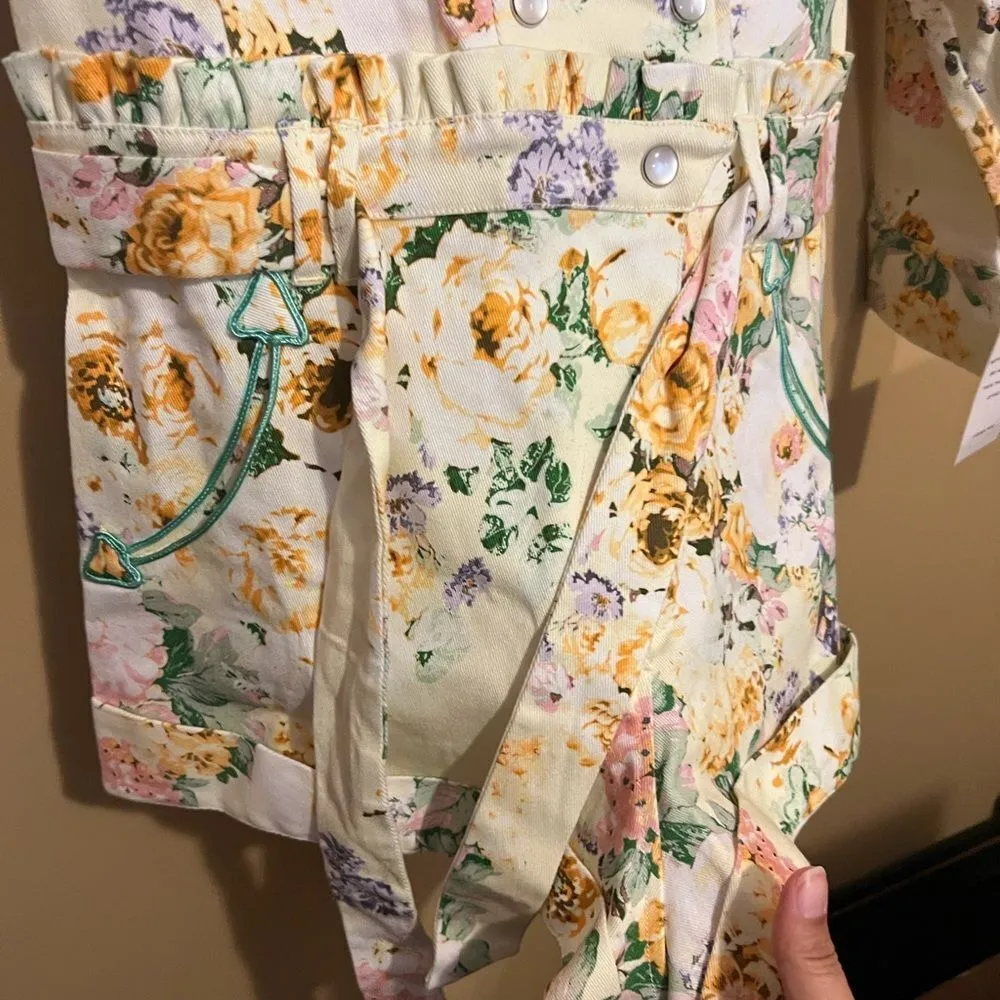 NWT for love & lemons chamomile denim suit floral romper M - Image 15