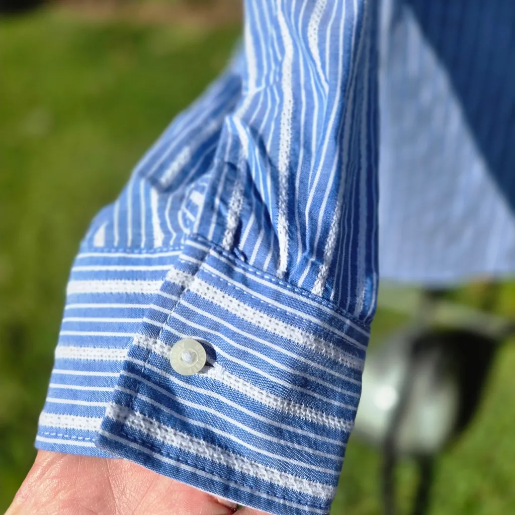 Tommy Hilfiger blue striped Partial button blouse Top M - Image 2