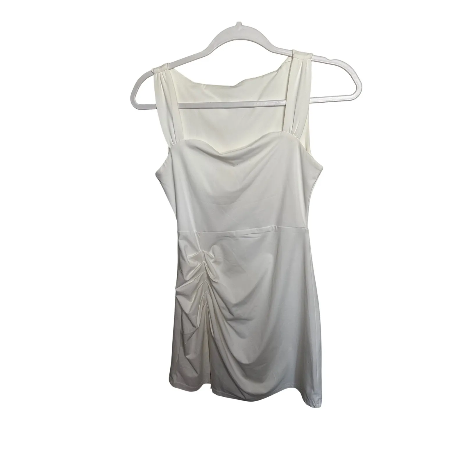 White Mini‎ Dress Sleeveless Ruched Bodycon Party Cocktail Dress - Image 2