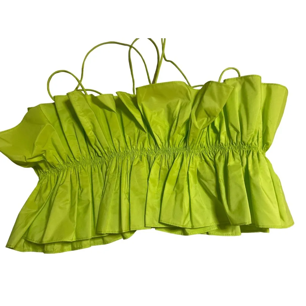 AKNVAS Womens Jordyn Ruffle Top Acid 4 New Cropped Cami Tank Green - Image 7