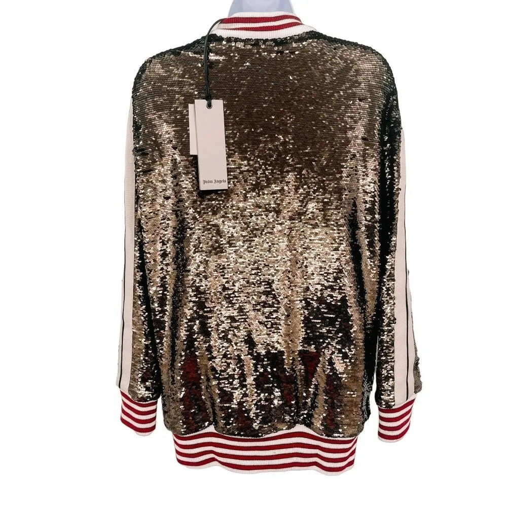 Palm Angels Sequin Track Jacket Zip Up Striped Oversized Coat Chocolate Brown - Image 10