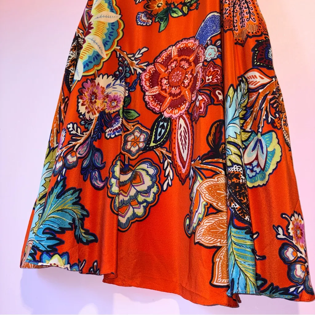 Maeve Anthropologie Larkhill Silk Midi Dress Women L Boho Flounce Artsy Sundress - Image 6
