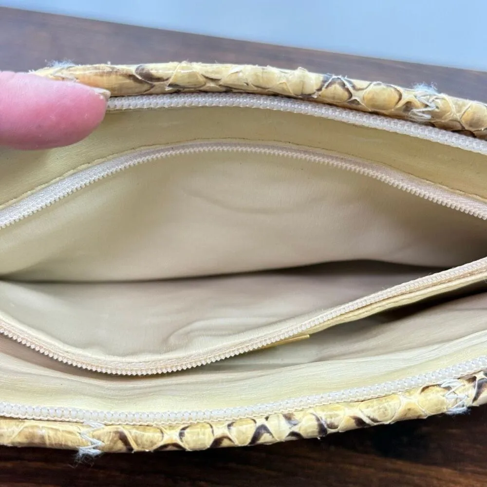 Vintage Clemente yellow snakeskin clutch purse size 11x7" - Image 6