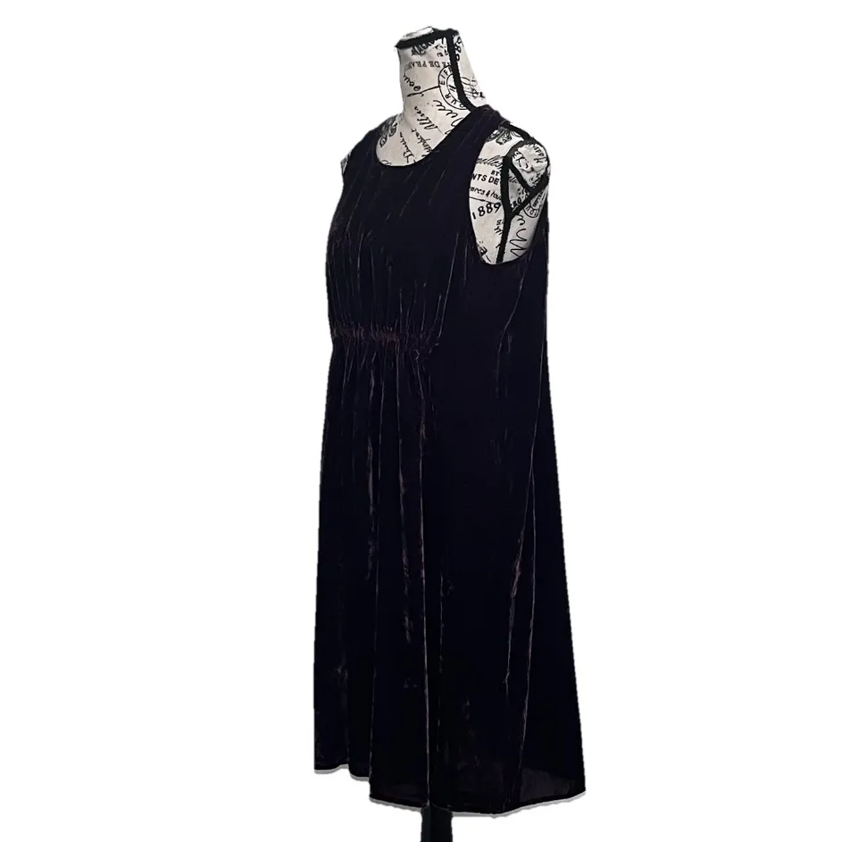 Gap Maternity Purple Velvet swing Midi dress Goth Grunge Boho Hippie Moto Bike M - Image 3