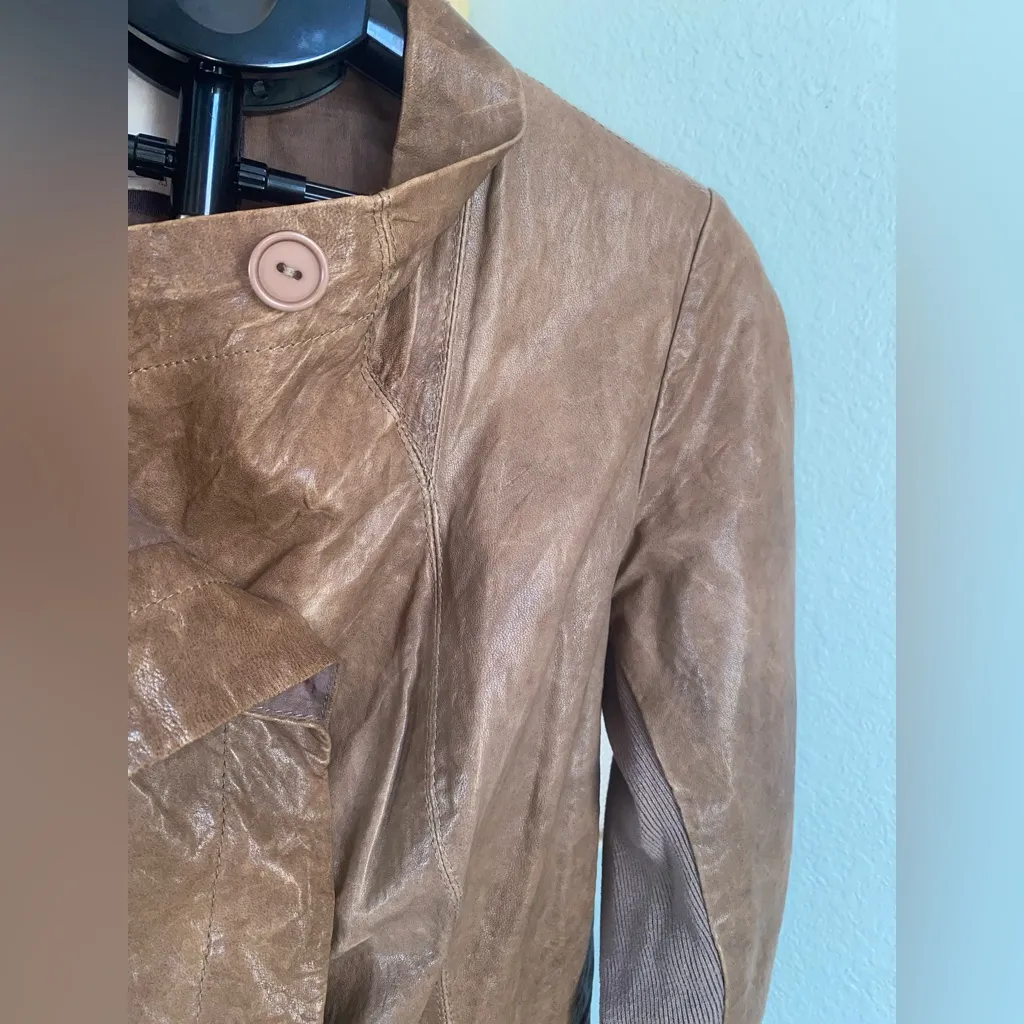 Q40 Asymmetrical Leather Textile Motto Jacket Brown Women Large, Cotton Lining - Image 16