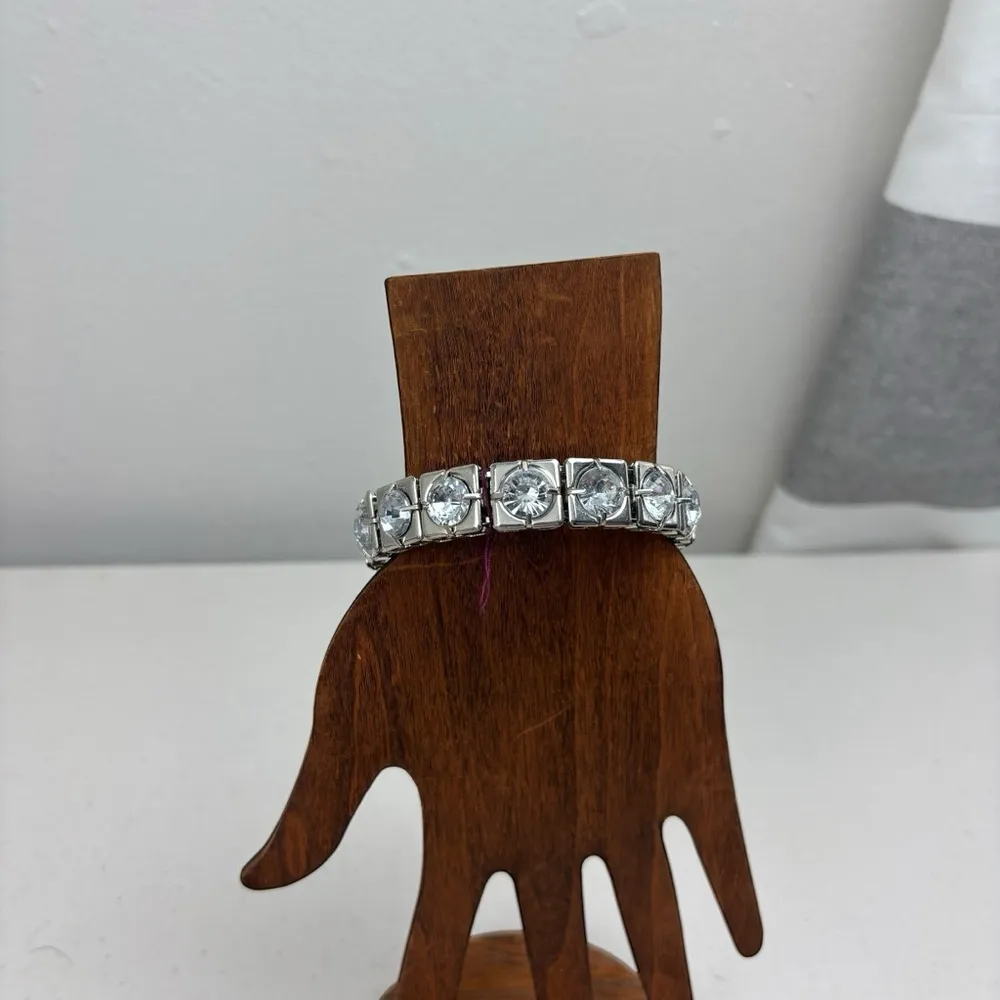 Casual Silver Bracelet with Rhinestones, chunky, summer, festival, beach, dressy - Image 3