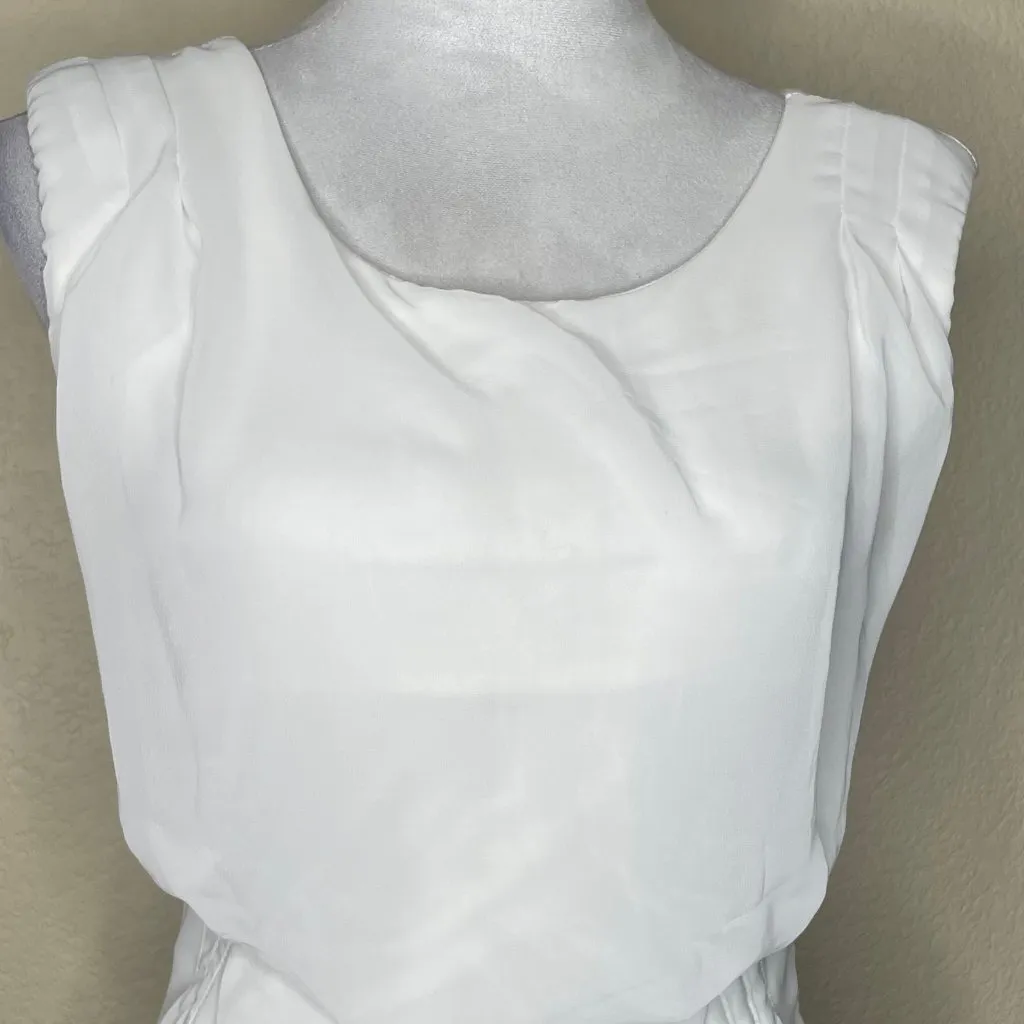 White Cap Sleeve Pleated Waist High Low Sheer Tunic Blouse Top Dress XS Romantic - Image 2