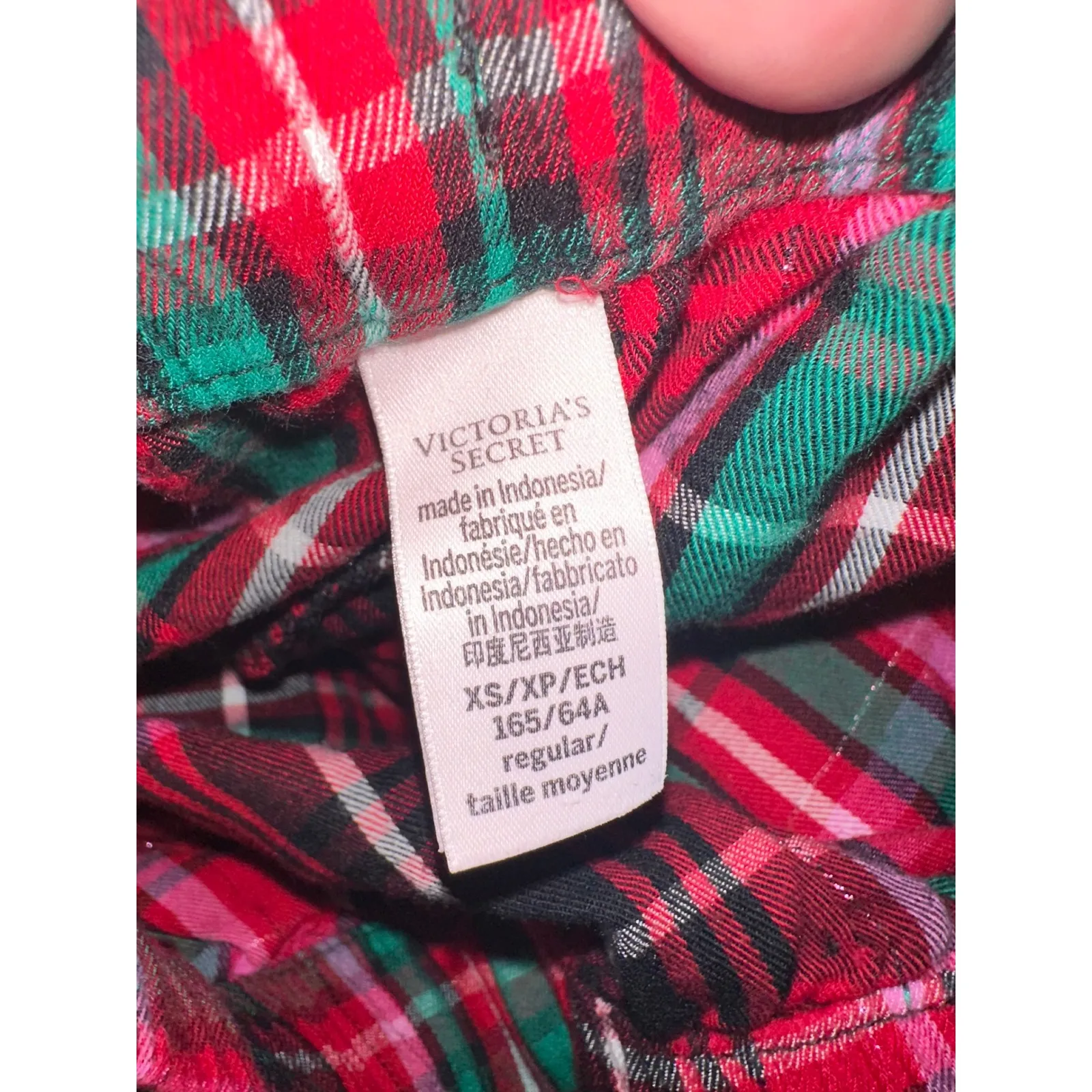 Victoria's Secret Plaid Pajama Set Long Sleeve Button Down XS Red Green Sparkle - Image 6
