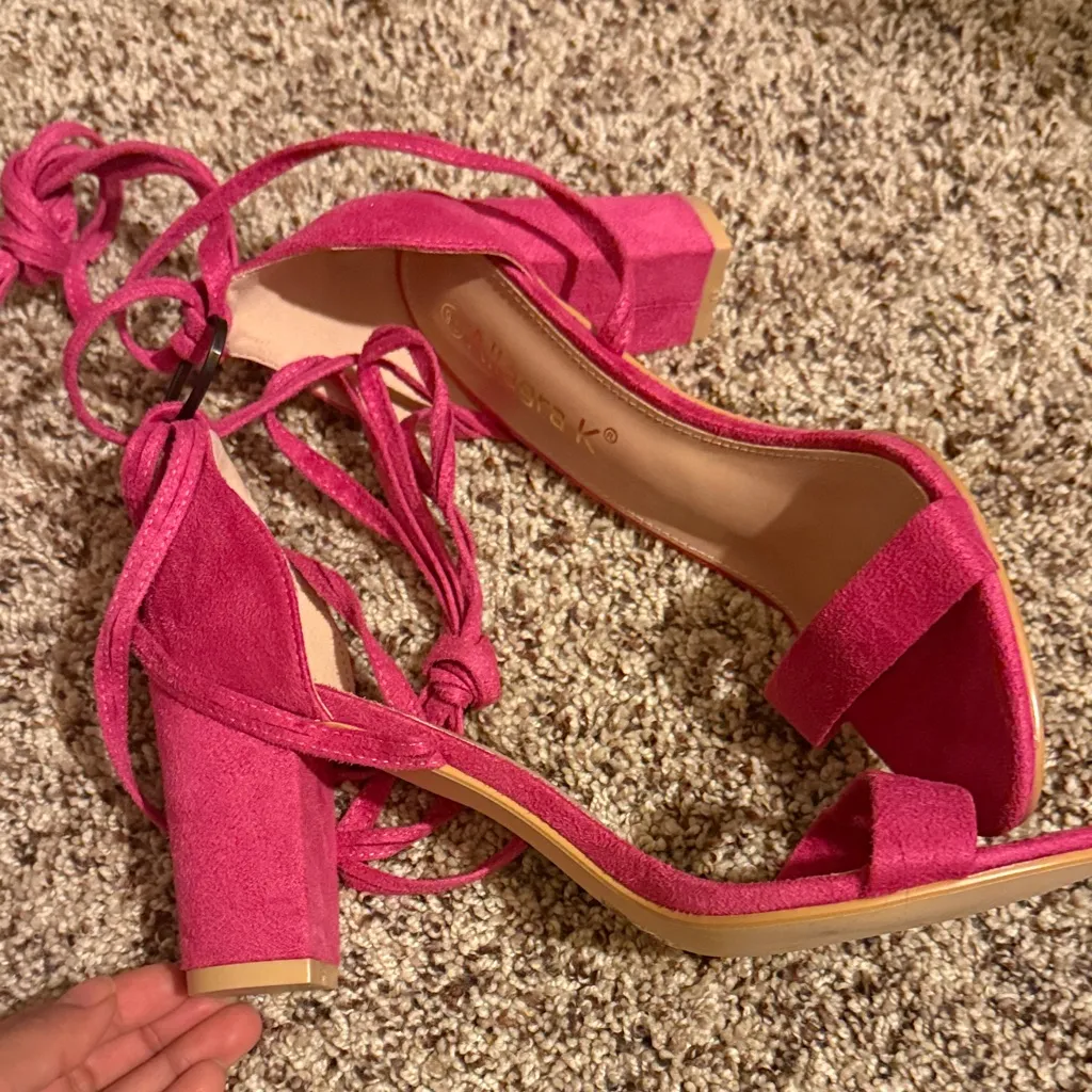 Pink Suede Block Heels - Image 4