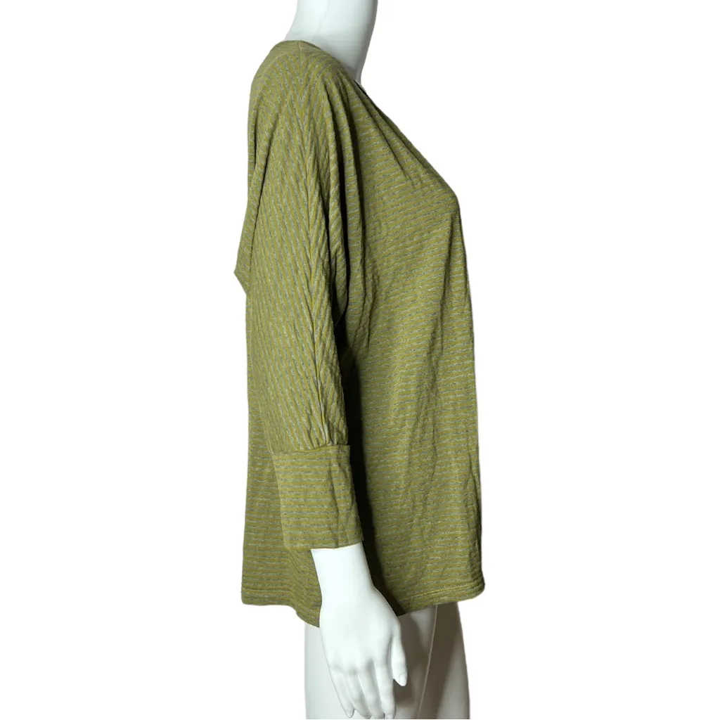 Tianello Women’s Green Gray Striped‎ Tunic Top 3/4 Sleeve Scoop Neck - Image 2