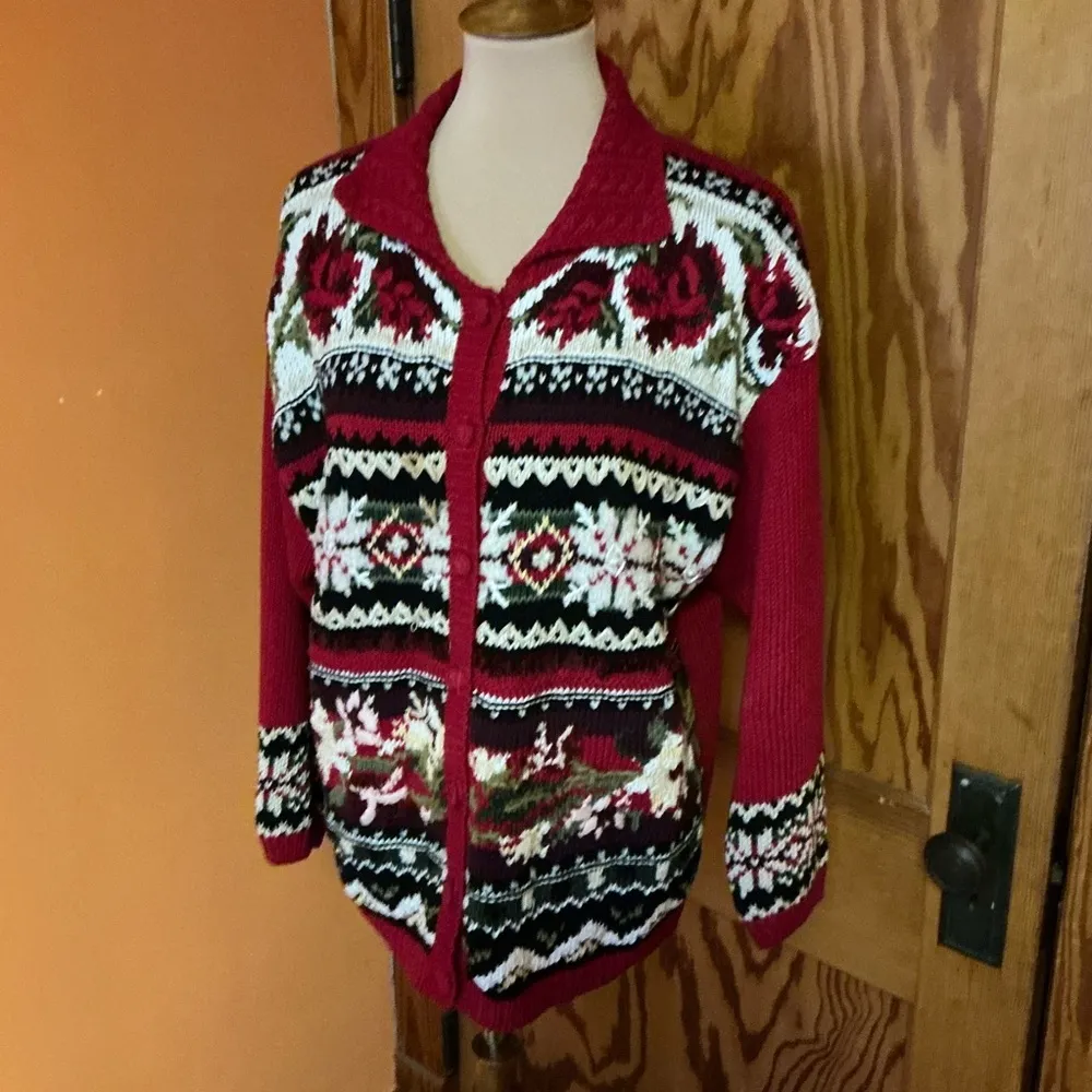 Vtg 90s bright Heirloom Collectibles cardigan Red Size L - Image 7