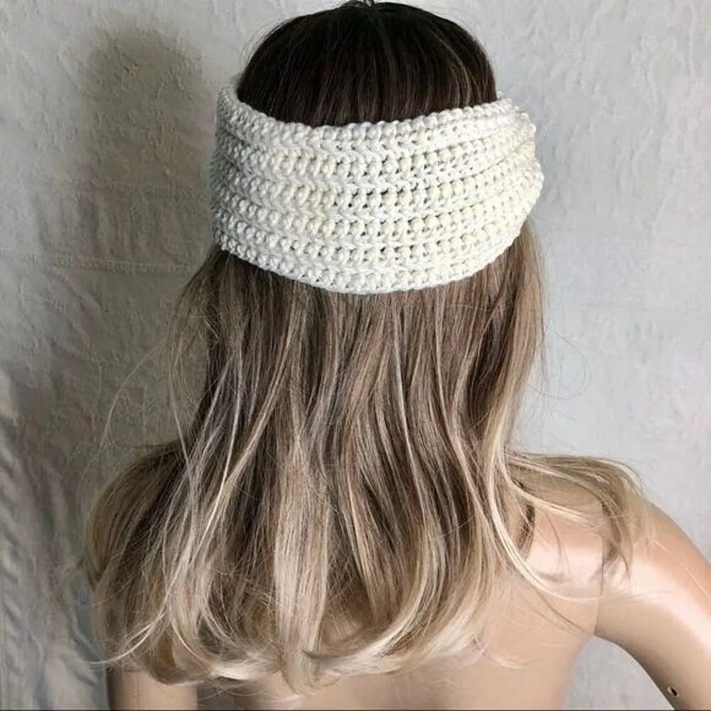 Cream Handmade Crochet Twist Ear Warmer Headband - Image 4
