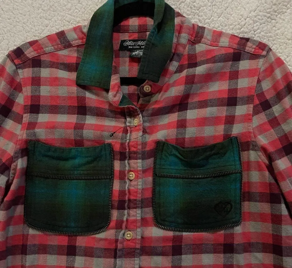 Women’s Metal Mulisha Red, gray, green Flannel Shirt - Image 3