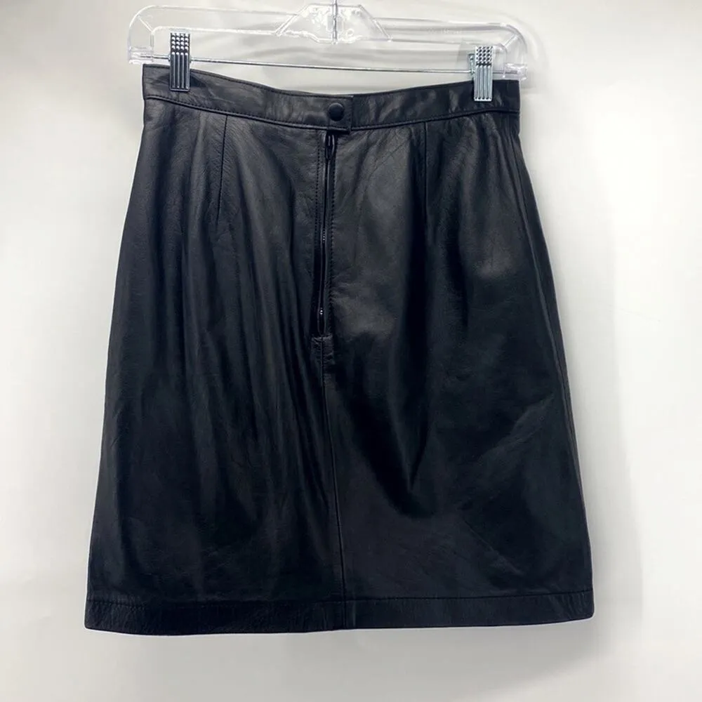 Vintage Wilson black leather skirt mini rocker date Night girls night size XS - Image 4