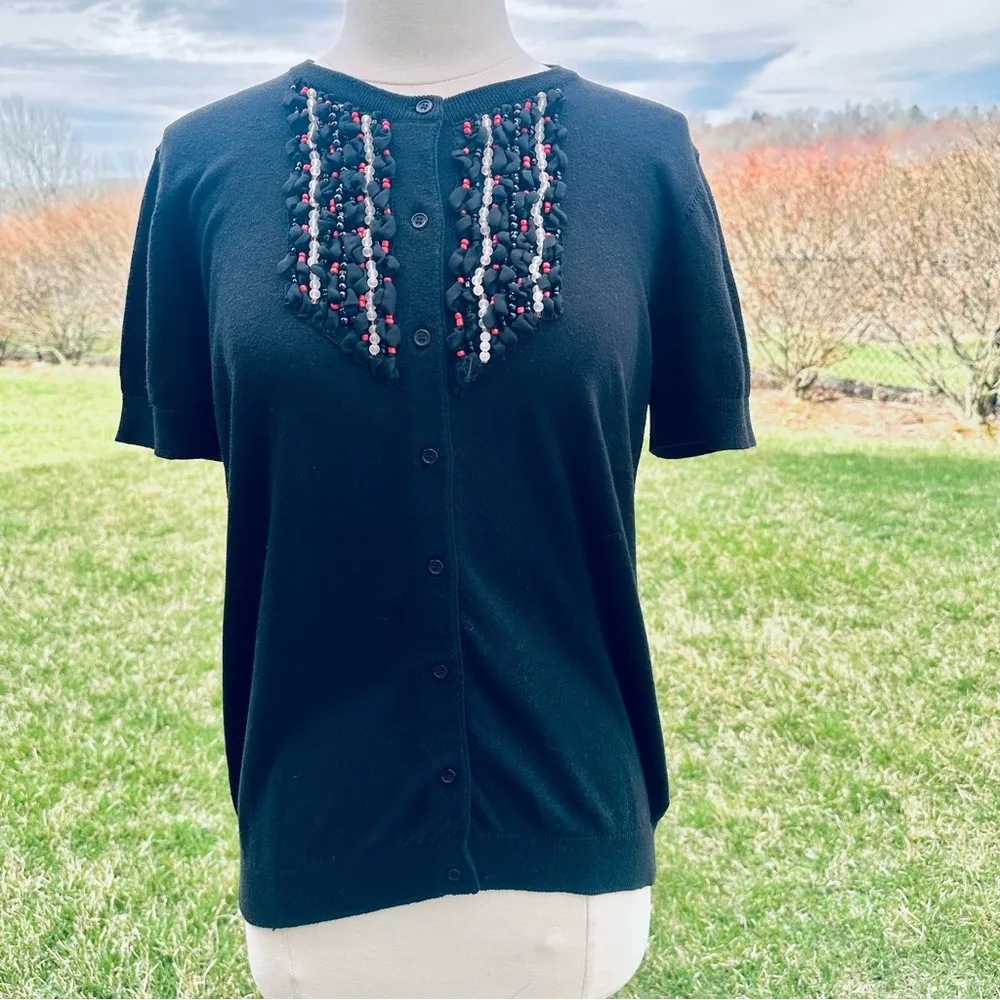 Michael Simon Workshop Black Beaded Women's Cardigan Size M - Image 4