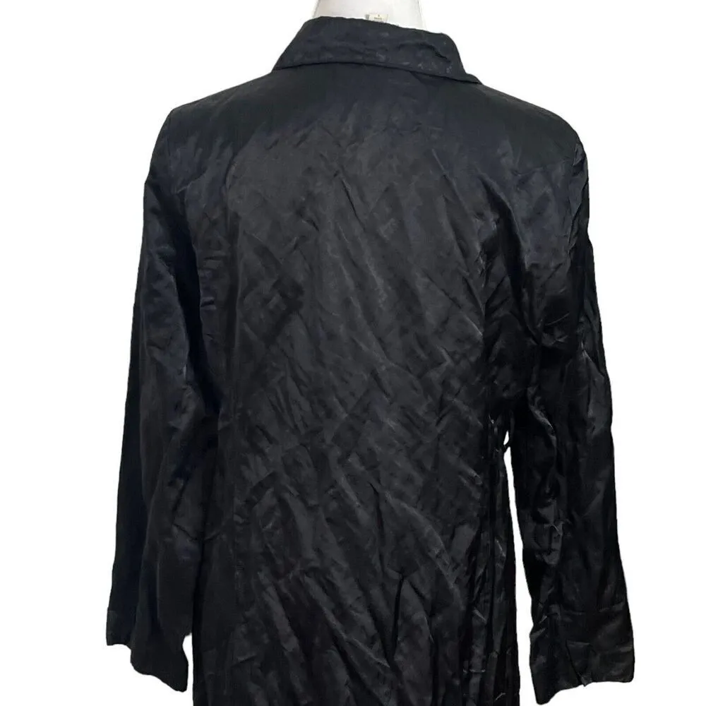 Eileen Fisher Rumpled Trench Coat Women’s Size Small Black Cotton Nylon Metallic - Image 8