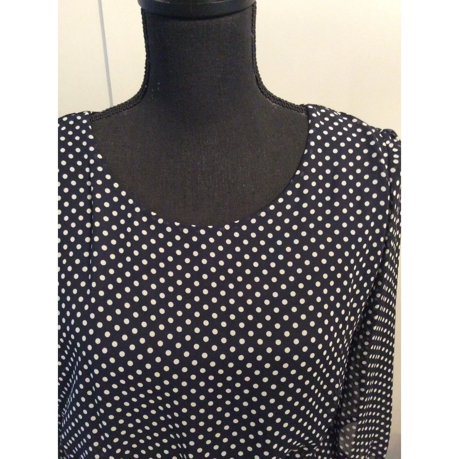 Navy White Polka dot Enfocus Studio Size 8 Dress V Neck Career Church - Image 5