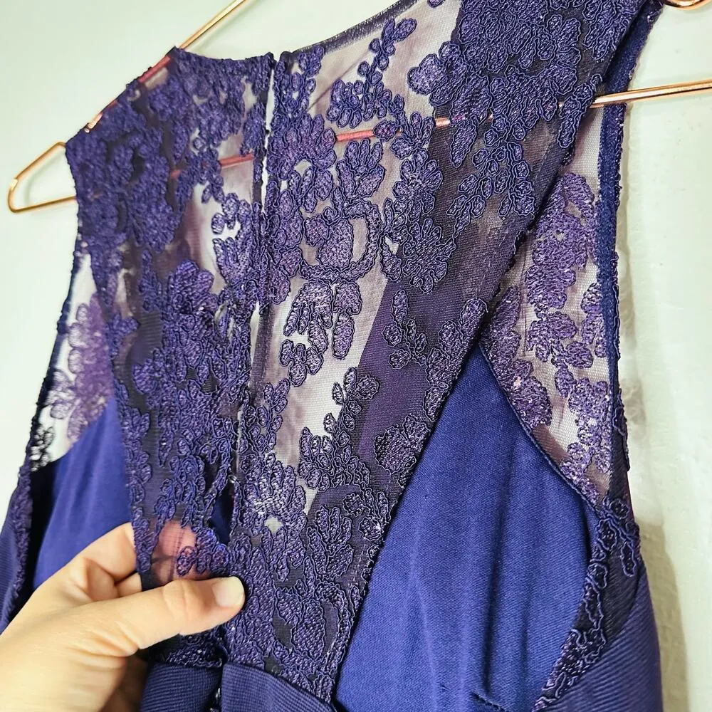 JS COLLECTION Eggplant Purple Lace Back Mermaid Ottoman Style Gown Dress - Image 7